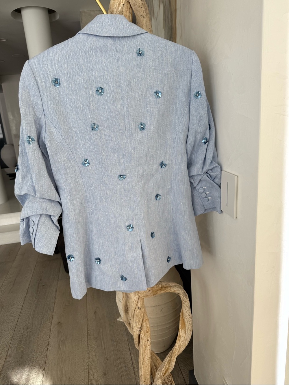 cinq a sept Light Blue Linen-Blend Blazer with flower embellishments - Picture 8 of 16